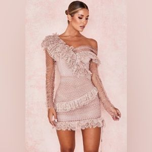 SORREL BLUSH LACE FRILL MINI DRESS, Size L